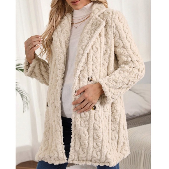 Maternity Teddy Button up Soft Jacket Coat - Picture 2 of 4